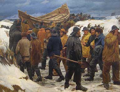 Michael Ancher: The Lifeboat is Taken through the Dunes (1883)