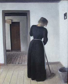 Vilhelm Hammershoi: Interior with A Young Woman Sweeping (1899)