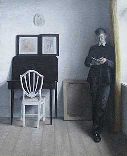 Vilhelm Hammershoi: Interior with Young Man Reading (1898)