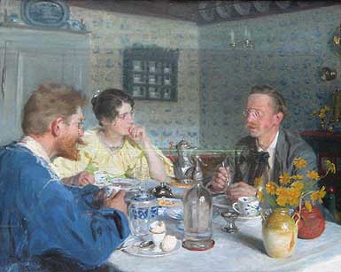 P.S. Krøyer: A luncheon. The artist, his wife and the writer Otto Benzon (1893)
