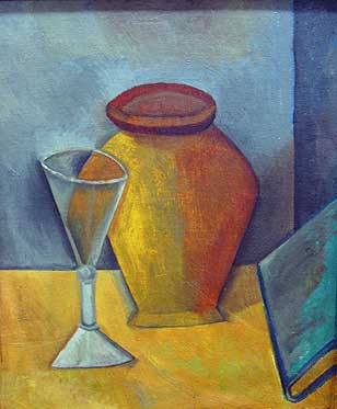 Pablo Picasso (1881-1973): Pot, Wineglass and Book (1908)